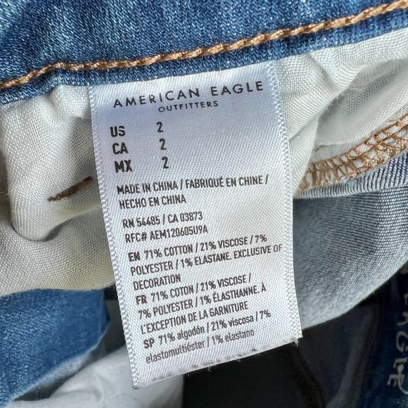 Blue Distressed Women's American Eagle Denim Shorts, Size 2 - Picture 4 of 4